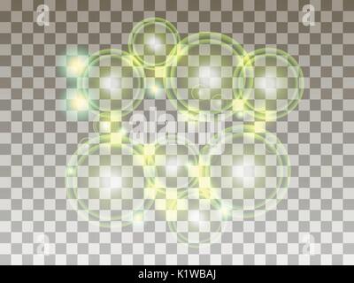 Cercles sur un fond transparent. Des bulles sont vert. Des sphères lumineuses. Vector illustration Illustration de Vecteur