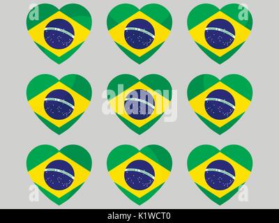 Coeur des icônes avec le drapeau du Brésil. J'aime le Brésil. Vector illustration. Illustration de Vecteur
