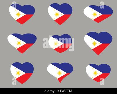 Coeurs avec le drapeau des Philippines. J'adore les Philippines. Drapeau Philippines icon set. Vector illustration. Illustration de Vecteur