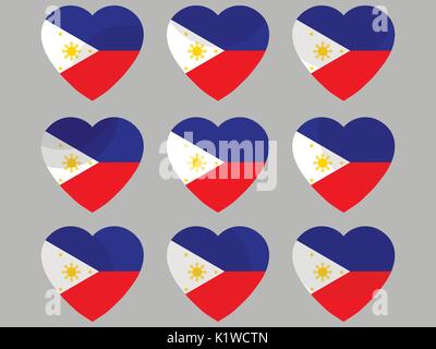 Coeurs avec le drapeau des Philippines. J'adore les Philippines. Drapeau Philippines icon set. Vector illustration. Illustration de Vecteur