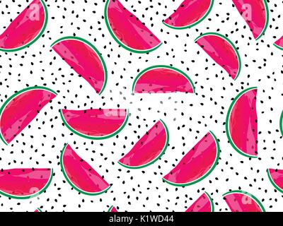 Modèle transparent avec des pastèques. Tranches de pastèque à graines. Vector illustration Illustration de Vecteur