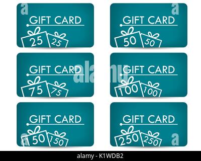 Gift card with a gift box. Realistic gift card with a gradient background. Set of vector illustrations. Illustration de Vecteur