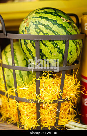 Pastèques dans le panier sur street food Banque D'Images