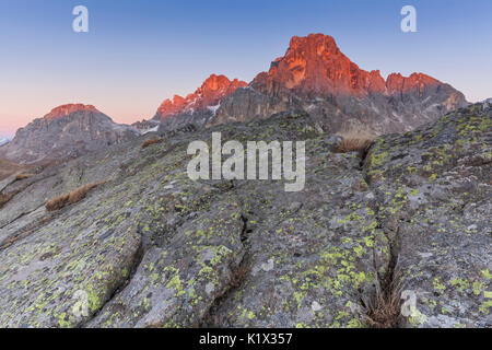 L'Europe, Italie, Trentin-Haut-Adige. Alpenglow sur l'Cimon della Pala, Bureloni et mont Mulaz, vues du Cavallazza Piccola, Lagorai Banque D'Images