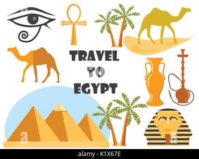 Voyage d'Egypte. Symboles de l'Égypte. Tourisme et aventure. Illustration de Vecteur