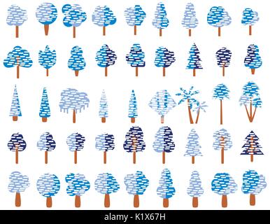 Télévision les arbres dans la neige dans télévision design. Arbres d'hiver sur un fond blanc. Vector icons. Illustration de Vecteur