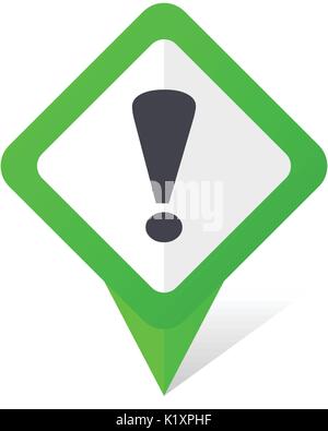 Signe d'exclamation pointeur carré vert icône vecteur en eps 10 sur fond blanc avec l'ombre. Illustration de Vecteur