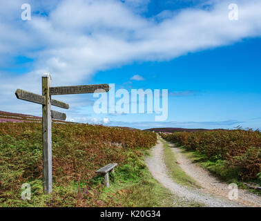 Panneau en bois à Calf of Man, chemin d'accès au port de vache Banque D'Images