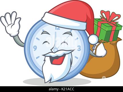 Santa avec réveil cadeaux style cartoon caractère Illustration de Vecteur