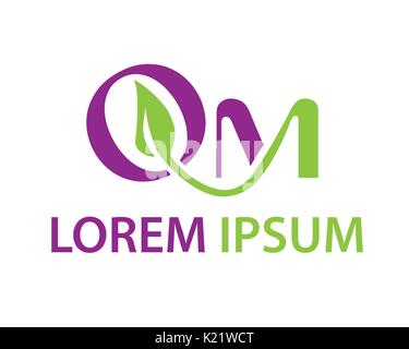 Lettres OM avec un logo de feuille, natural design, conception, symbole isolé sur fond blanc. Illustration de Vecteur