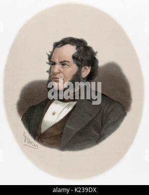 Edward George Geoffrey Smith-Stanley, 14e comte de Derby, (1799-1869). Homme d'État britannique et le Premier Ministre du Royaume-Uni. Leader du Parti conservateur. Portrait. Gravure par Garcia. De couleur. Banque D'Images