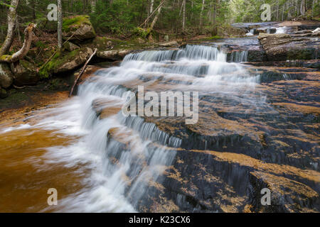 Cascade sur le ruisseau Whitehouse dans Franconia Notch de Lincoln, New Hampshire un jour de printemps. Banque D'Images