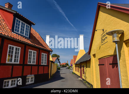 Dueodde, au Danemark. Août 21, 2017. Vue de la ville de Allinge sur l'île danoise de Bornholm, près de la mer Baltique, Danemark, Dueodde 21 août 2017. L'île de Bornholm et le groupe d'îles le plus éloigné du Danemark sont Ertholmene îles de l'Est. Grâce à son emplacement, Bornholm compte un nombre plus élevé d'heures de soleil. - Pas de service de fil - Photo : Patrick Pleul/dpa-Zentralbild/ZB/dpa/Alamy Live News Banque D'Images