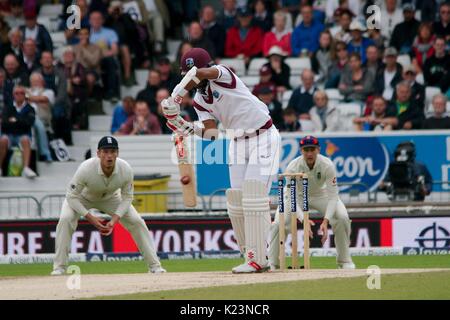 Leeds, UK. Août 29, 2017. Kraigg Brathwaite batting pour Antilles contre l'Angleterre, le dernier jour du deuxième test-match Investec à Headingley Cricket Ground. Crédit : Colin Edwards/Alamy Live News Banque D'Images