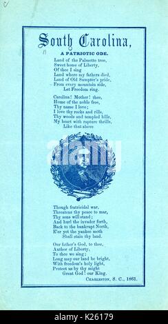 En travers de la guerre civile américaine, intitulé "Sud Carolina, une Ode patriotique, ' l'expression de fierté et de patriotisme dans l'état de la Caroline du Sud, Charleston, Caroline du Sud, 1861. Banque D'Images