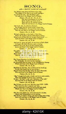 En travers de la guerre civile américaine, intitulée 'chant, ' résumant plusieurs batailles de la guerre civile, l'expression de dédain pour Abraham Lincoln et d'espoir pour la victoire des Confédérés, encore 1863. Banque D'Images