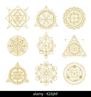 Définir des profils de lignes d'or sacré mystique . Vector Illustration de Vecteur