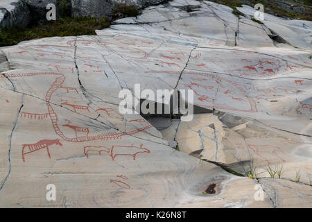 Rock, sculptures, Alta, Hjemmeluft, Finnmark, Norvège, Norvège, historique, ancienne, sculpté, l'unesco, Banque D'Images