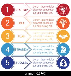 Un minimum d'affaires de démarrage à partir de modèles infographique des cercles et des flèches colorées horizontales 5 positions Illustration de Vecteur