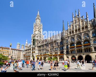 Nouvel hôtel de ville, vieille ville, Marienplatz, Munich, Haute-Bavière, Bavière, Allemagne Banque D'Images