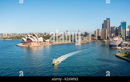Circular Quay et les rochers, l'horizon avec l'Opéra de Sydney, du quartier financier, du quartier des banques, Sydney, Nouvelle Galles du Sud Banque D'Images