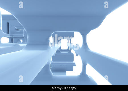 Résumé tunnel futuriste comme corridor de vaisseau blue metal dans l'espace blanc. 3d illustration. Banque D'Images
