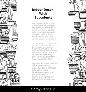 Lignes verticales sans couture avec contours noirs plantes grasses . Vector background Illustration de Vecteur