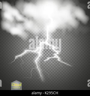 Ensemble d'éclairs. L'orage et des éclairs. La magie et les effets d'éclairage lumineux. Illustration de Vecteur