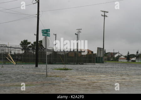 Galveston, États-Unis. Août 29, 2017. Une zone est inondé de Galveston, à 75 kilomètres au sud-ouest de Houston, États-Unis, le 29 août 2017. La tempête tropicale Harvey a battu le record de précipitations à partir d'une tempête cyclonique dans la partie continentale des États-Unis, avec 132 cm de pluie observés dans l'état du Texas, les autorités ont dit mardi. Crédit : Robert Stanton/Xinhua/Alamy Live News Banque D'Images