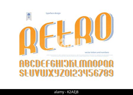 Vintage lettres Alphabet et Chiffres avec bar d'ombre. vecteur, type de police stylisée. retro, rubriques typeface design élégant composition sans serif. Illustration de Vecteur