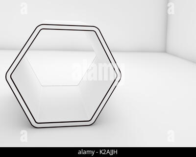 Stand hexagonal blanc avec des contours noirs en blanc prix intérieur, 3d illustration Banque D'Images