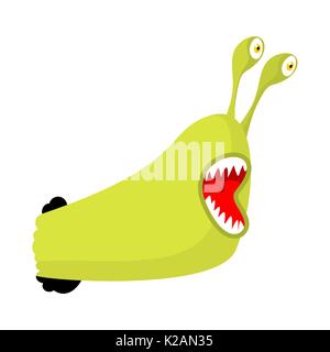 Ver parasite avec dents isolées. Caterpillar se hisse hors du trou. Modèle de slug Illustration de Vecteur