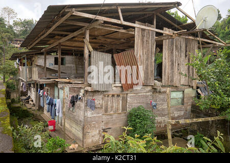 8 juin 2017 Jondachi, Equateur : la planche en bois maison construite sur pilotis dans la région amazonienne Banque D'Images