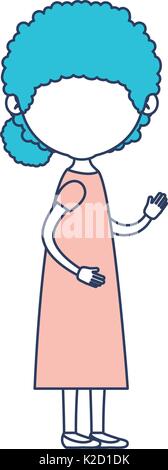 Caricature sans visage corps plein femme âgée en robe avec curly hairstyle recueillies dans la section couleur ossature Illustration de Vecteur