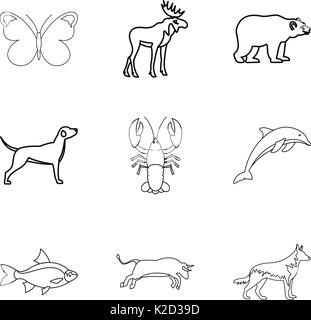 Dolphin icons set style du contour, Illustration de Vecteur