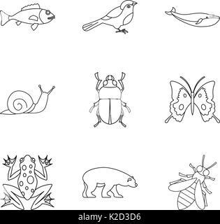 Icons set escargot style du contour, Illustration de Vecteur