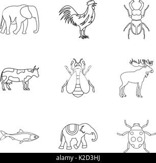 L'icons set style du contour, Illustration de Vecteur