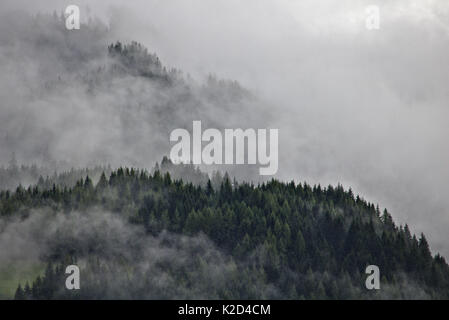 Chaînes de montagnes dans les Alpes autrichiennes partie obscurci par la brume et les nuages Banque D'Images