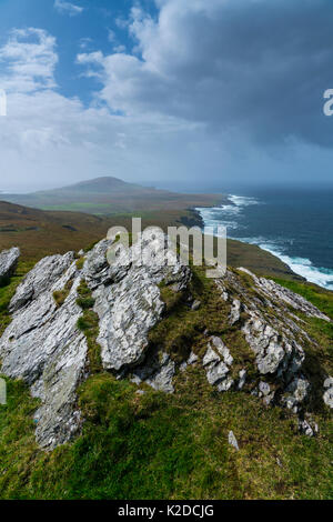 Bray Head vue depuis la montagne Geokaun, Valentia Island, Iveragh, comté de Kerry, Irlande, Europe. Septembre 2015. Banque D'Images