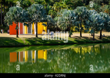 Carré magique Penetrável #  5 art installation par Helio Oiticica, reflet dans l'eau à l'Institut Inhotim, Brumadinho, Minas Gerais, Brésil. Banque D'Images