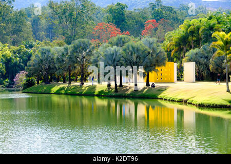 Carré magique Penetrável #  5 art installation par Helio Oiticica, reflet dans l'eau à l'Institut Inhotim, Brumadinho, Minas Gerais, Brésil. Banque D'Images