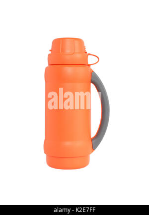 Un nouveau comité permanent thermos orange sur fond blanc. isolated with clipping path Banque D'Images