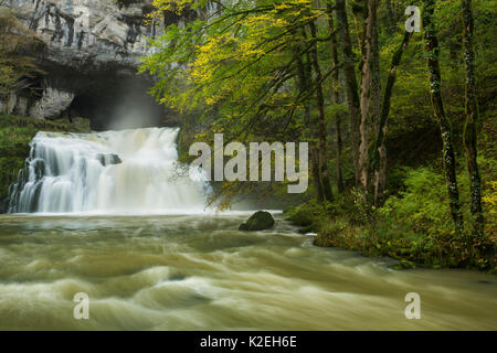 Source du Lison, Nans-sous-Sainte-Anne, Massif du Jura, Doubs, Franche-Comté, France, octobre 2014. Banque D'Images