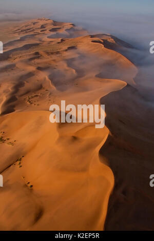 Vue aérienne de brouillard sur le désert du Namib, Namibie, septembre 2011. Banque D'Images