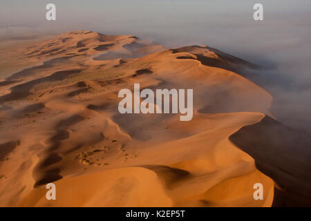 Vue aérienne de brouillard sur le désert du Namib, Namibie, septembre 2011. Banque D'Images