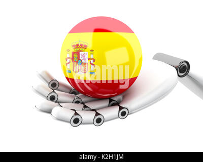 3d illustration. main robotique holding espagne drapeau correspondant. isolated on white bakground Banque D'Images
