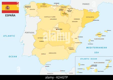 Administrative et politique de l'Espagne carte vectorielle avec drapeau Illustration de Vecteur