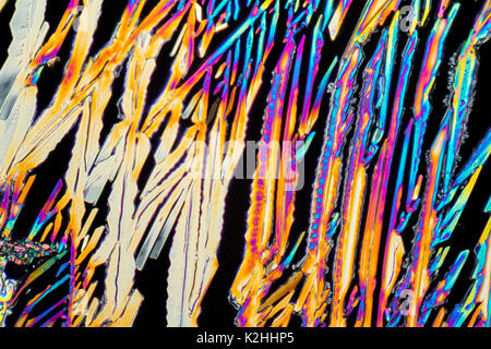 Shot microscopiques colorés de microcristaux de nitrate de sodium en lumière polarisée Banque D'Images