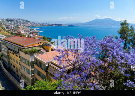 Vue panoramique de la Naples, avec le Vésuve en arrière-plan, Italie Banque D'Images
