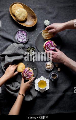 Bagel au saumon et pour le petit déjeuner Banque D'Images